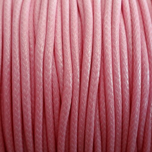 5 metres - fil corde cordon coton ciré 2mm rose clair bonbon