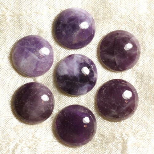 1pc - cabochon pierre - amethyste rond 20mm violet mauve blanc