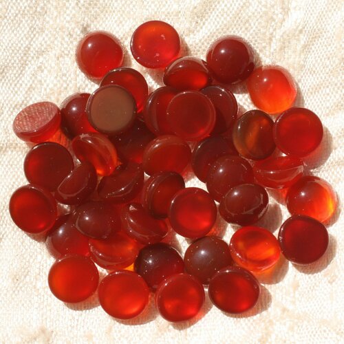 1pc - cabochon pierre - cornaline rond 8mm rouge orange