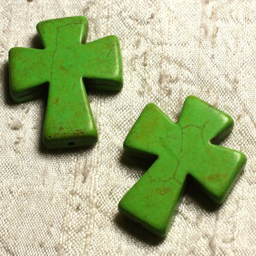 1pc - perle pierre turquoise synthese croix 35x30mm vert fluo