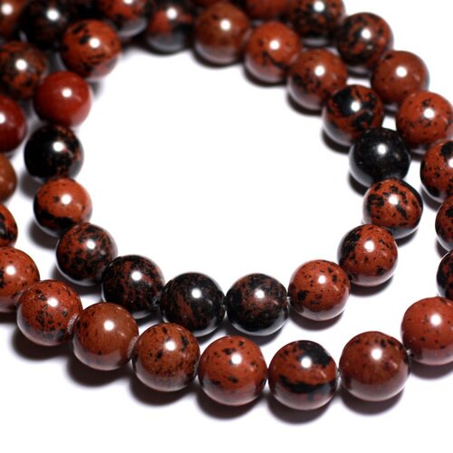 10pc - perles pierre - obsidienne acajou mahogany boules 8mm marron noir