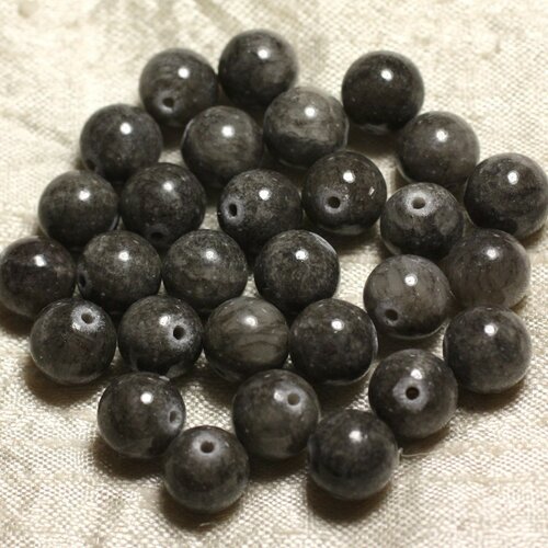 10pc - perles pierre - jade boules 10mm gris noir beige