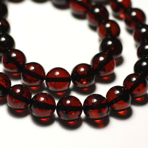 1pc - perle pierre ambre naturelle baltique boule 10mm rouge noir bordeaux cerise