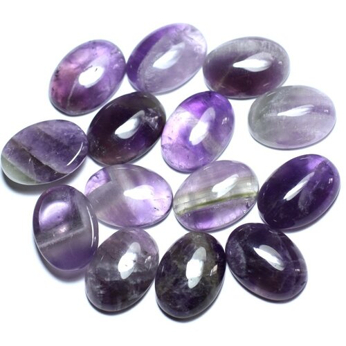 1pc - cabochon pierre améthyste ovale 18x13mm violet mauve blanc