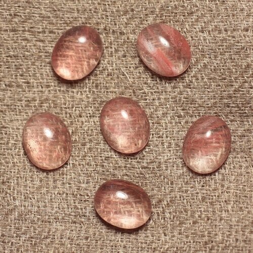 2pc - cabochon pierre quartz cerise ovale 10x8mm rose corail peche transparent