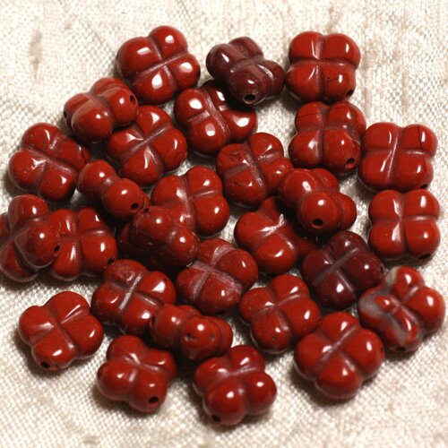1pc - perle pierre jaspe rouge trèfle fleur 9-10mm rouge marron brique