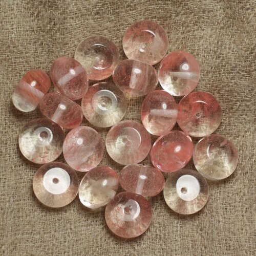 6pc - perles pierre quartz cerise rondelles 12x9mm rose corail peche transparent