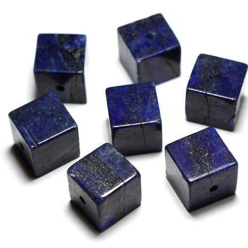 1pc - perle pendentif pierre lapis lazuli grade b imperfections cube 15mm bleu nuit doré