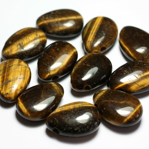 1pc - perle pendentif pierre oeil de tigre grade b imperfections - goutte 25mm marron bronze doré noir