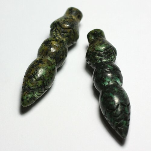 1pc - perle pendentif pendule egyptien thot gravé 46mm pierre turquoise afrique vert kaki noir