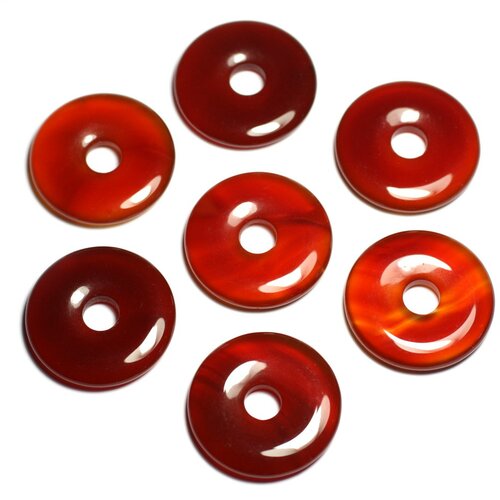 1pc - perle pendentif pierre rond cercle anneau donut pi 30mm cornaline orange rouge