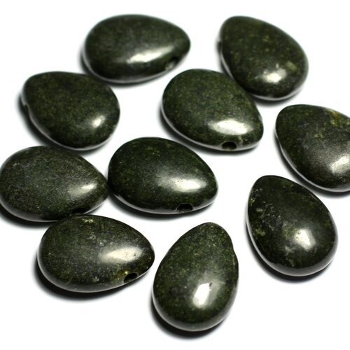 1pc - perle pendentif pierre serpentine goutte 25mm vert kaki noir