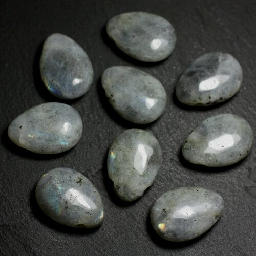 1pc - perle pendentif pierre labradorite goutte 25mm gris reflets multicolores