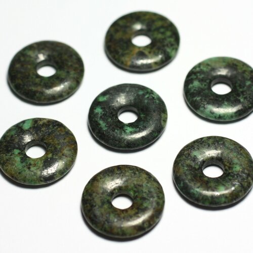 1pc - perle pendentif pierre rond cercle anneau donut pi 20mm turquoise afrique naturelle vert marron noir