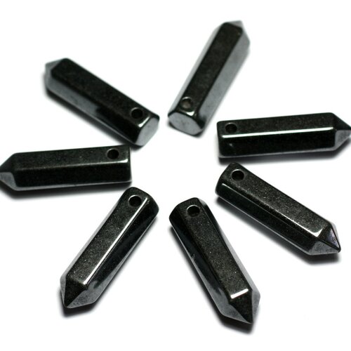1pc - perle pendentif pierre crayon pointe facetté 30mm hématite métal gris noir