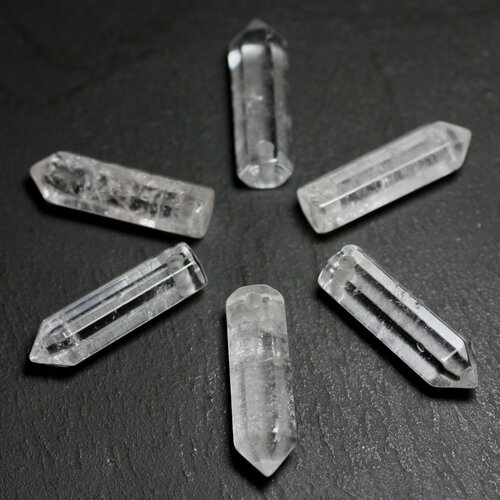 1pc - perle pendentif pierre crayon pointe facetté 30mm cristal de roche quartz blanc transparent