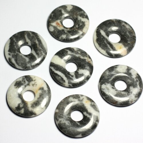1pc - perle pendentif pierre rond cercle anneau donut pi 30mm jaspe zebre blanc gris noir