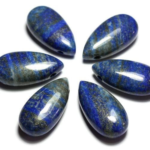 1pc - perle pendentif pierre lapis lazuli goutte 40mm bleu gris or doré