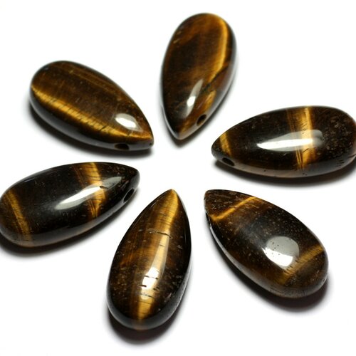 1pc - perle pendentif pierre oeil tigre goutte 40mm marron doré bronze noir reflets