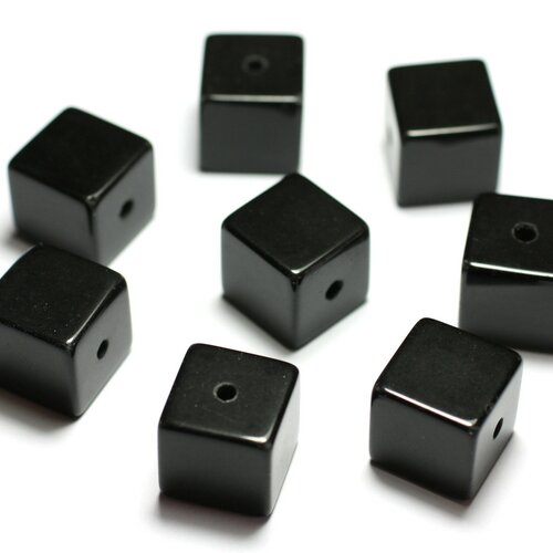1pc - perle pendentif pierre obsidienne cube 14mm noir