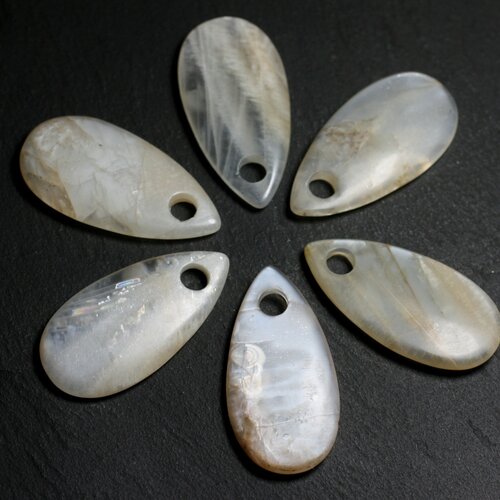 1pc - perle pendentif goutte larme 40mm pierre de lune orientale blanc gris rose irisé