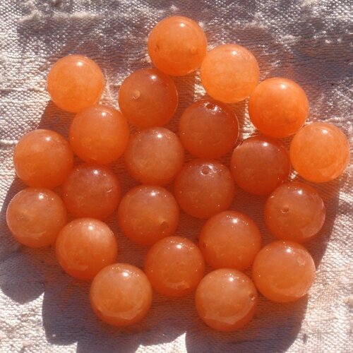 Fil 39cm 32pc environ - perles pierre jade boules 12mm orange clair mandarine capucine