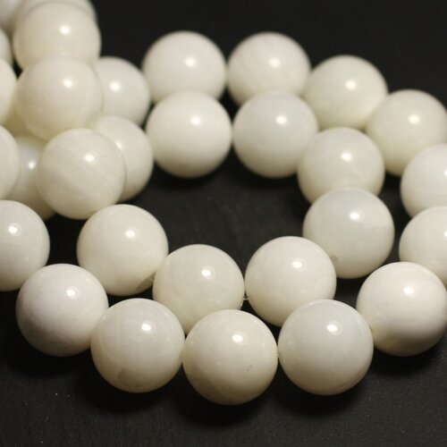 Fil 39cm 31pc environ - perles coquillage nacre boules 12mm blanc crème translucide
