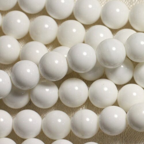 Fil 39cm 46pc environ - perles coquillage nacre boules 8mm blanc opaque