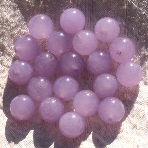 Fil 39cm 32pc environ - perles pierre jade boules 12mm violet mauve lilas