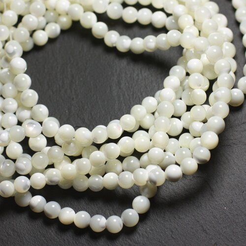 10pc - perles coquillage nacre naturelle boules 6mm blanc irisé