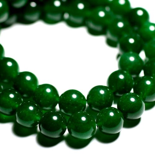 Fil 39cm 48pc environ - perles pierre jade boules 8mm vert olive