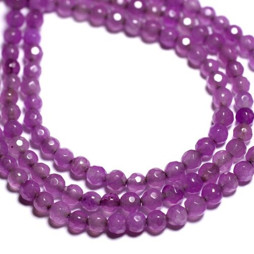 20pc - perles pierre jade boules facettées 4mm violet rose fuchsia - 4558550023094