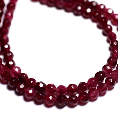 20pc - perles de pierre - jade rouge rose framboise boules facettées 4mm   4558550008695
