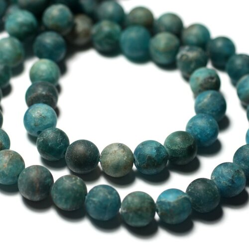 Fil 39cm 48pc env - perles de pierre - apatite bleu vert paon mat sablé givré boules 8mm