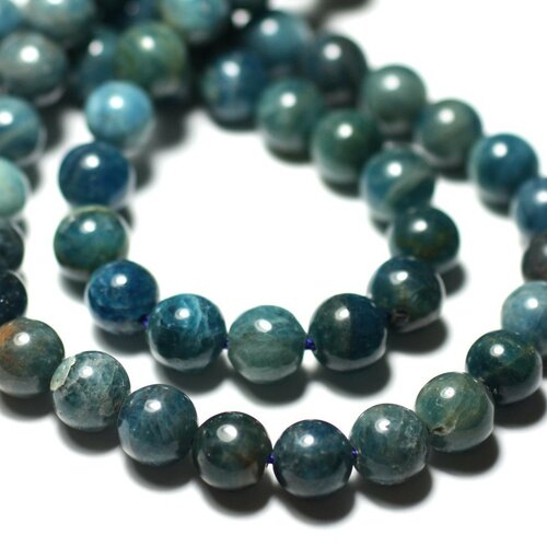 10pc - perles pierre apatite boules 6mm bleu vert turquoise blanc