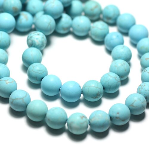 10pc - perles pierre magnésite boules 8mm bleu turquoise mat sablé givré - 8741140022317
