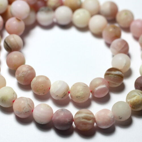 10pc - perles pierre opale rose boules 6mm mat sablé givré