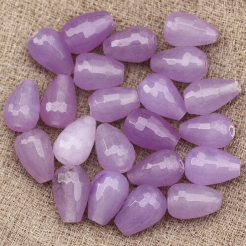 4pc - perles pierre jade gouttes facettées 12x8mm violet mauve lilas inclusions
