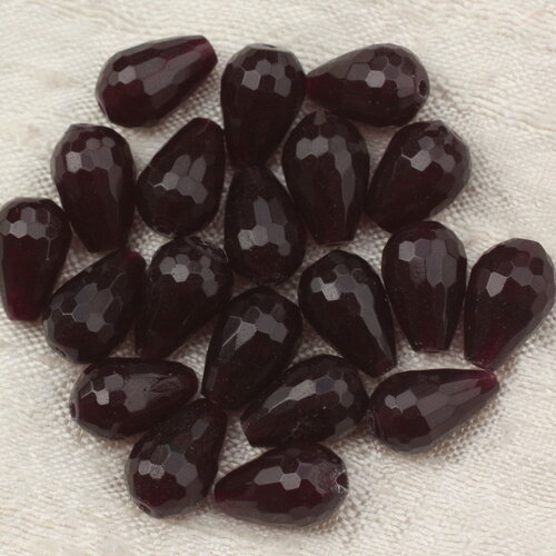 4pc - perles pierre jade gouttes facettées 12x8mm rouge bordeaux noir