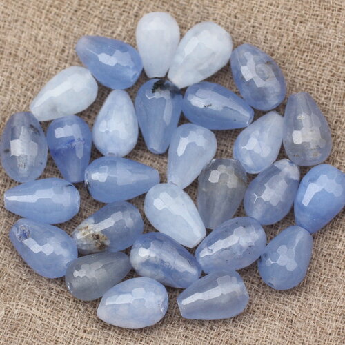 4pc - perles pierre jade gouttes facettées 12x8mm bleu ciel lavande noir inclusions