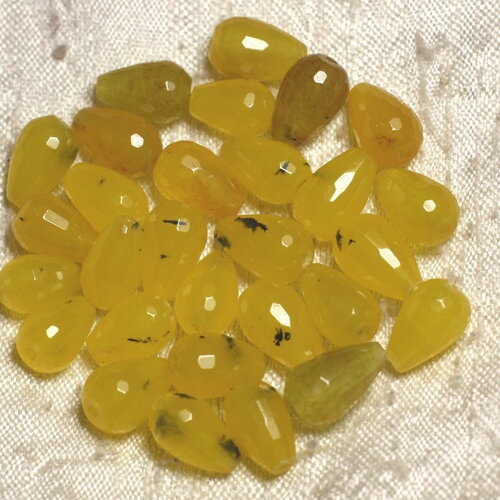 4pc - perles pierre - jade gouttes facettées 12x8mm jaune vert noir inclusions