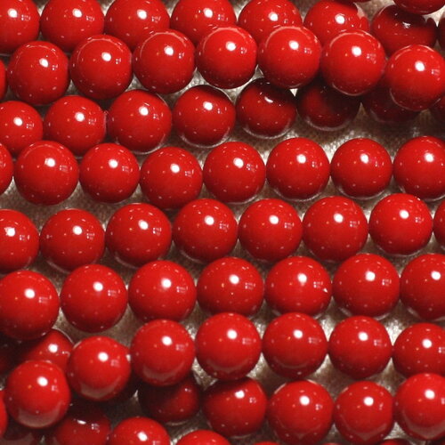 Fil 39cm 46pc environ - perles coquillage nacre boules 8mm rouge vif cerise