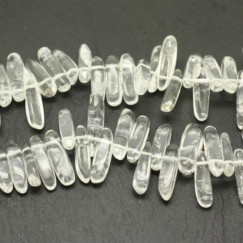 Fil 39cm 110pc environ - perles pierre cristal de roche quartz chips batonnets 12-25mm blanc transparent
