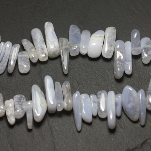 Fil 39cm 70pc environ - perles pierre calcédoine rocailles chips batonnets 14-25mm blanc bleu clair