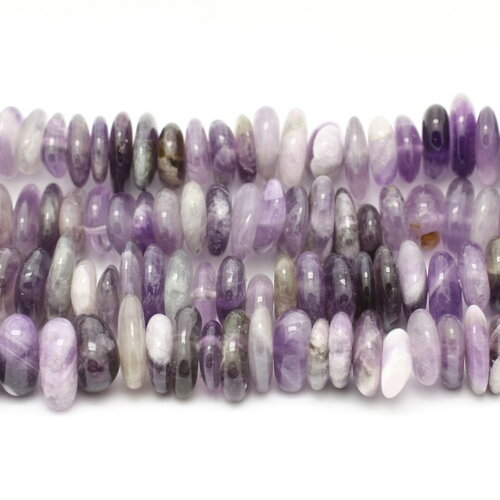 Fil 39cm 100pc environ - perles pierre améthyste chips palets rondelles 10-15mm violet mauve blanc
