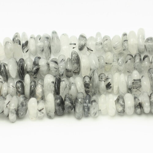 Fil 39cm 100pc environ - perles pierre quartz tourmaline chips palets rondelles 8-12mm blanc gris noir