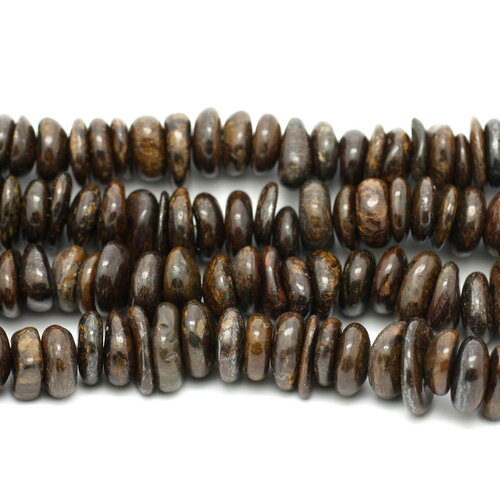 Fil 39cm 110pc environ - perles pierre bronzite chips palets rondelles 8-12mm marron doré bronze