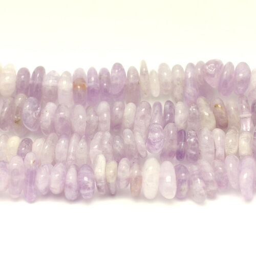 Fil 39cm 100pc environ - perles pierre améthyste lavande chips palets rondelles 8-14mm violet mauve blanc