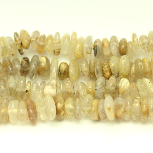 Fil 39cm 100pc environ - perles pierre quartz rutile chips palets rondelles 8-13mm blanc jaune marron doré