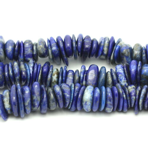 Fil 39cm 110pc environ - perles pierre lapis lazuli chips palets rondelles 8-14mm bleu doré